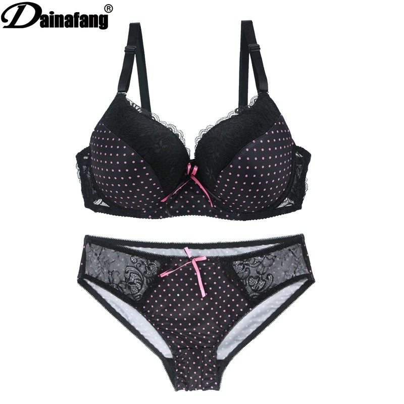 DaiNaFang  38/85 40/90 42/95 CDE Cup Bras Set Push Up Lace Lady Lingerie Hollow Outfit G-string Embroidery Underwear Sets Desers