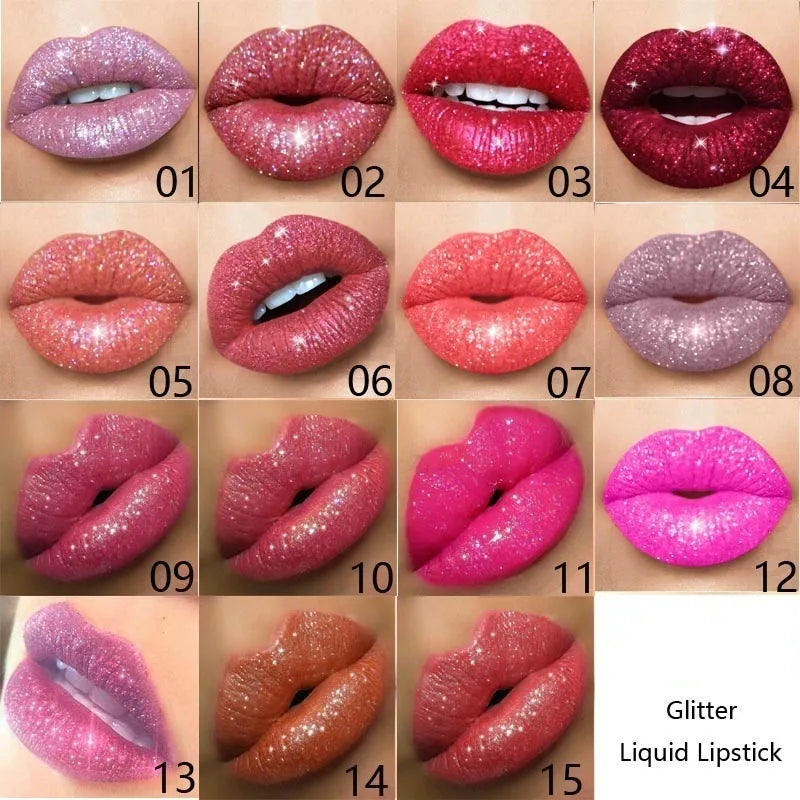 Glitter Lip Gloss Liquid Lipstick  Gold Metal Matte Lipgloss Long Lasting Waterproof Pearl Colour Lips Tint Lip stain Make Up San Remo