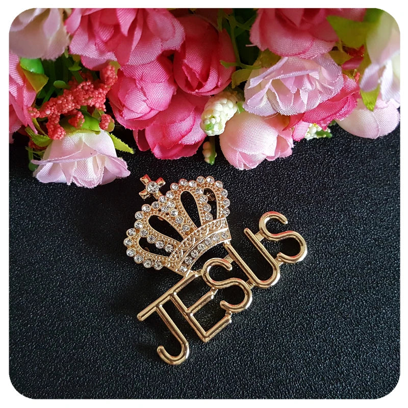 Gold Color Jesus Brooch Pin with a Crown On Top Party Office Brooch Pins Gifts San Remo Shops