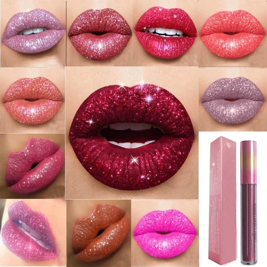 Glitter Lip Gloss Liquid Lipstick  Gold Metal Matte Lipgloss Long Lasting Waterproof Pearl Colour Lips Tint Lip stain Make Up San Remo