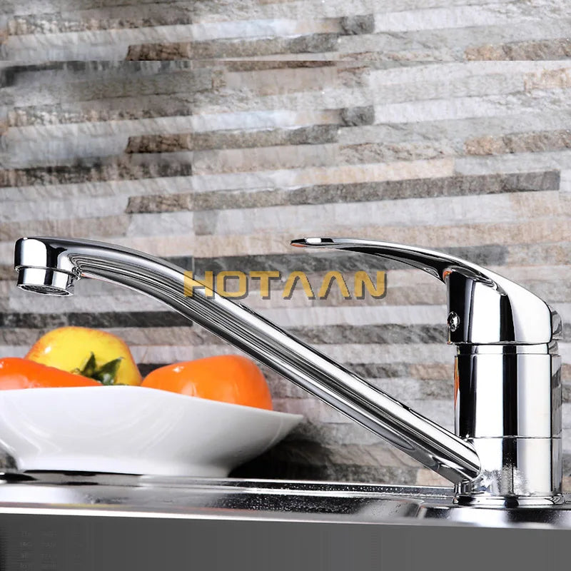 Hotaan Modern Kitchen Sink Faucet Mixer Cold and Hot Tap Single Hole Water Tap Rotate 360 Degrees Chrome Plated San Remo