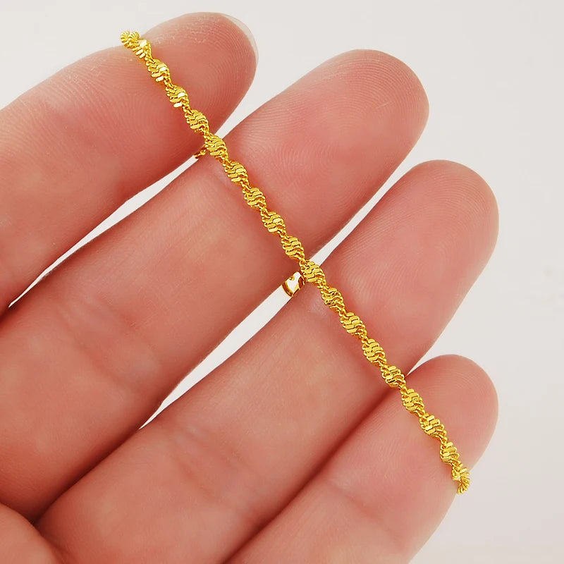 promotion sale Pure Gold Color 2mm water wave chain bracelet, Wholesale Fashion Original Gold Plated women's Jewelry Bracelet San Remo