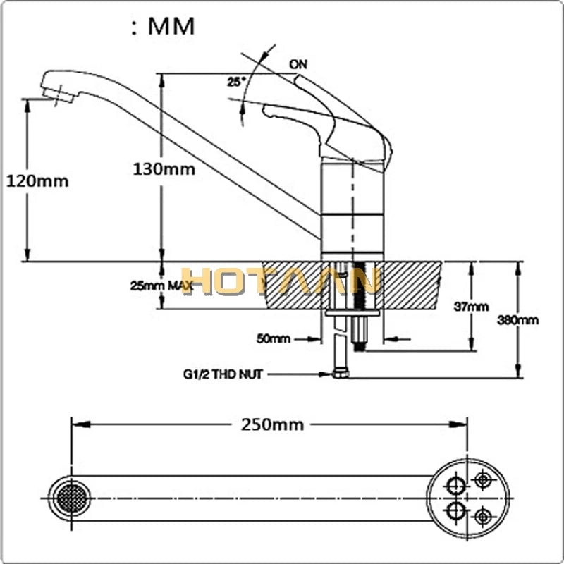 Hotaan Modern Kitchen Sink Faucet Mixer Cold and Hot Tap Single Hole Water Tap Rotate 360 Degrees Chrome Plated San Remo