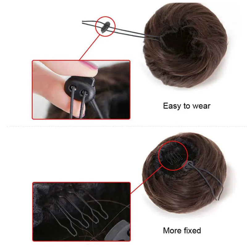 Synthetic Adjustable Hair Scrunchie Straight Chignons Hair Natural Fake Hair Bun Straight Drawstring Hair Ponytails Extensions San Remo