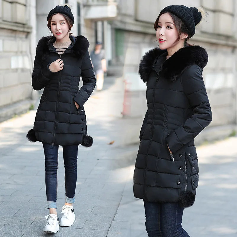 Faux Fur Parkas Women Down Cotton Jacket Women Thick Snow Wear Winter Coat Lady Clothing Female Jackets Parkas San Remo