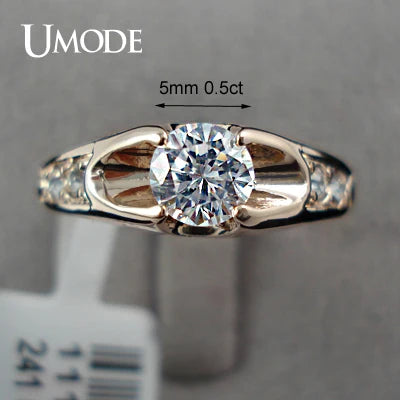 UMODE  Rose Gold Color Mounting anel feminino aneis bijoux 0.5 ct Zirconia  Engagement Jewelry Rings JR0064A Desers