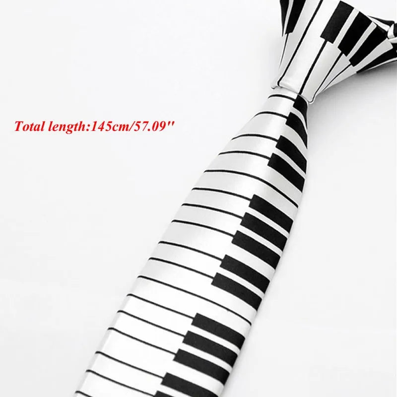 KLV Men's Black & White Piano Keyboard Necktie Tie Classic Slim Skinny Music Tie San Remo Shops