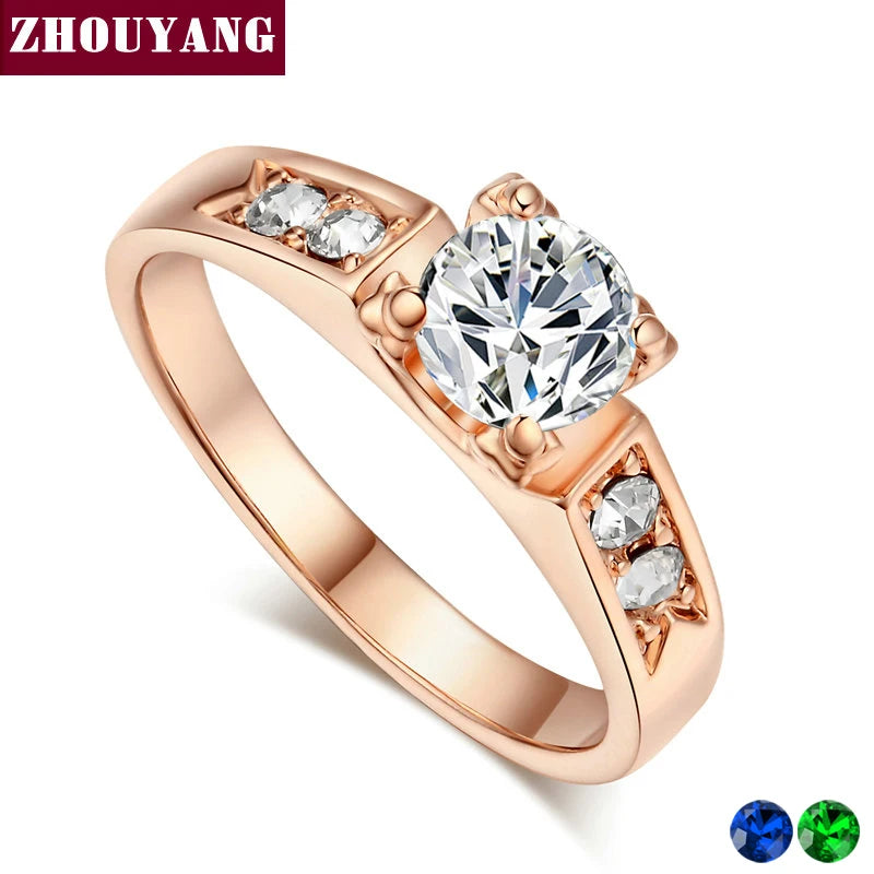 ZHOUYANG Wedding Ring For Women Classical 6mm Prong Setting Cubic Zirconia Engagement Fashion Jewelry Brithday Gift R051 R052 Desers