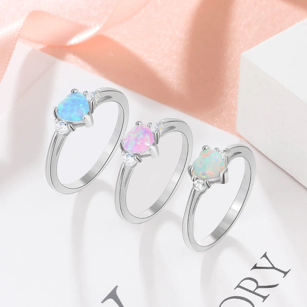 Classic Eternal Heart Rings Silver Color Blue Pink White Opal Women's Ring Engagement Finger Ring Fashion Jewelry for Women San Remo