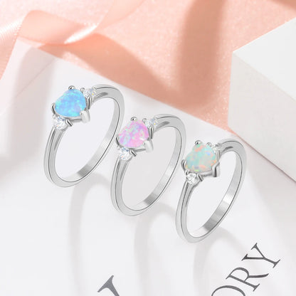 Classic Eternal Heart Rings Silver Color Blue Pink White Opal Women's Ring Engagement Finger Ring Fashion Jewelry for Women San Remo