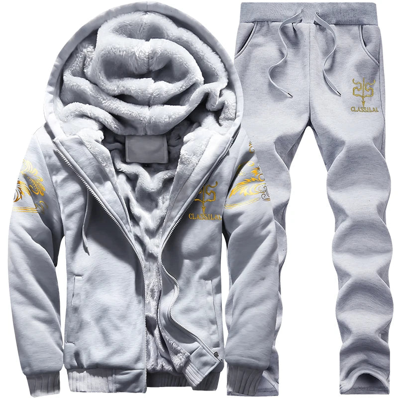 BOLUBAO Winter Thick Men Sports Suit Tracksuit Hooded Sportswear Zipper Cardigan Hooded+Elastic Pants Casual Men Set San Remo