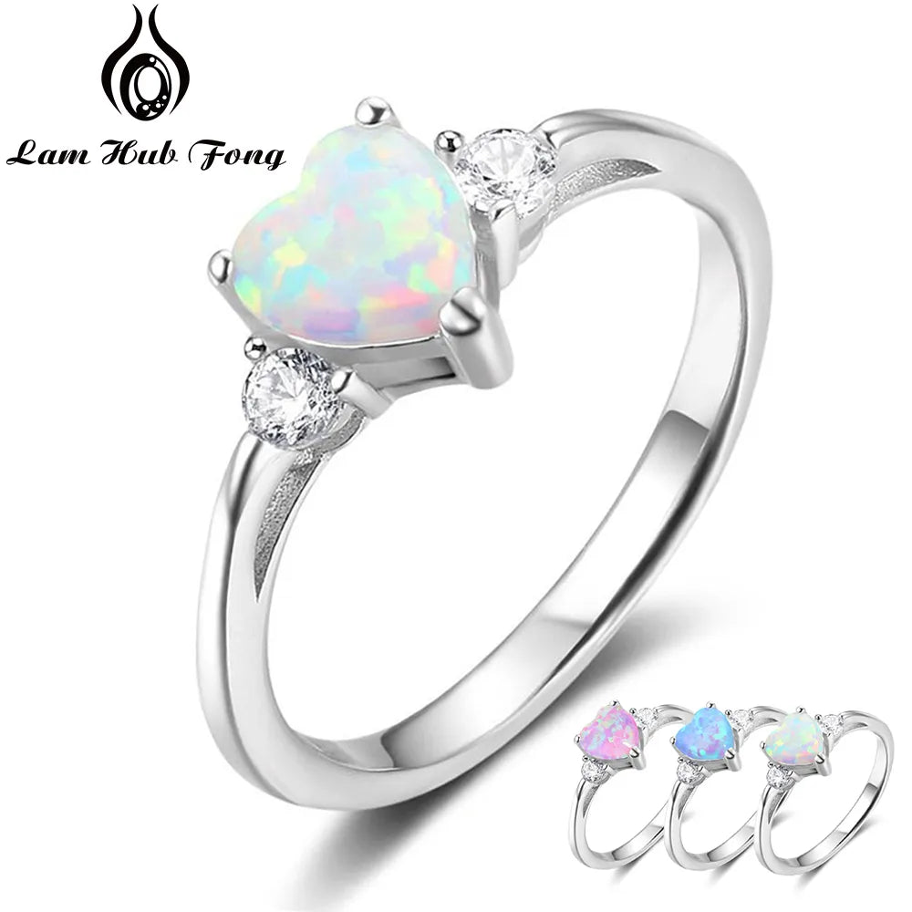 Classic Eternal Heart Rings Silver Color Blue Pink White Opal Women's Ring Engagement Finger Ring Fashion Jewelry for Women San Remo