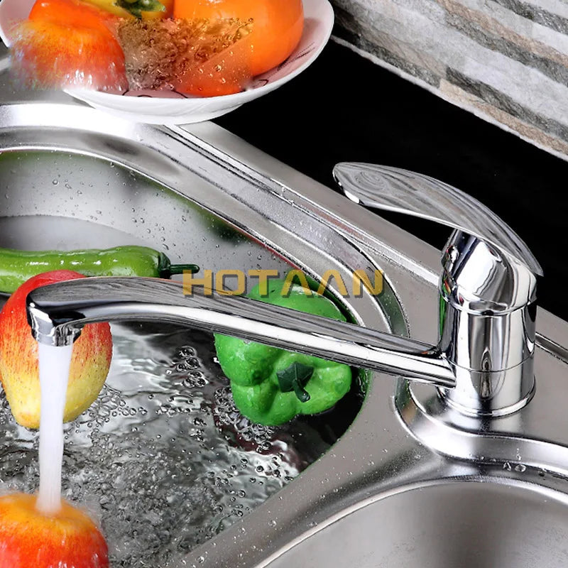 Hotaan Modern Kitchen Sink Faucet Mixer Cold and Hot Tap Single Hole Water Tap Rotate 360 Degrees Chrome Plated San Remo