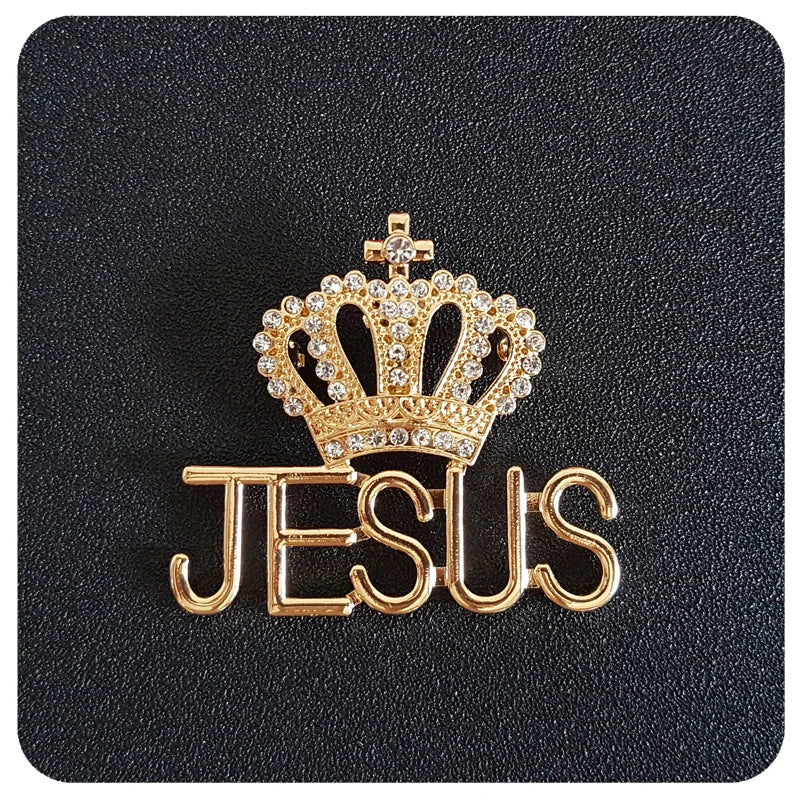 Gold Color Jesus Brooch Pin with a Crown On Top Party Office Brooch Pins Gifts San Remo Shops