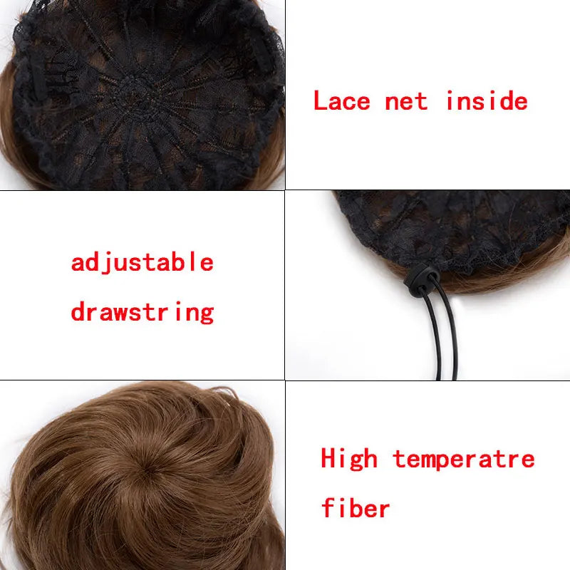 Synthetic Adjustable Hair Scrunchie Straight Chignons Hair Natural Fake Hair Bun Straight Drawstring Hair Ponytails Extensions San Remo