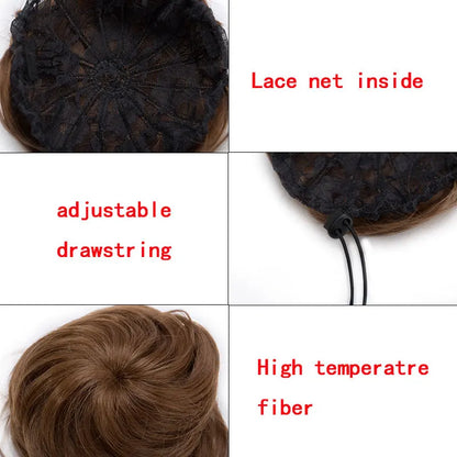 Synthetic Adjustable Hair Scrunchie Straight Chignons Hair Natural Fake Hair Bun Straight Drawstring Hair Ponytails Extensions San Remo