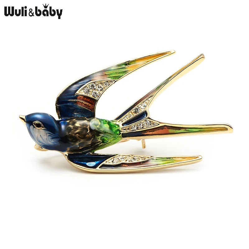 Wuli&Baby Classic Alloy Enamel Swallow Brooch Pins Metal Scarf Pins Christmas Gift Banquet Weddings Accessories San Remo Shops