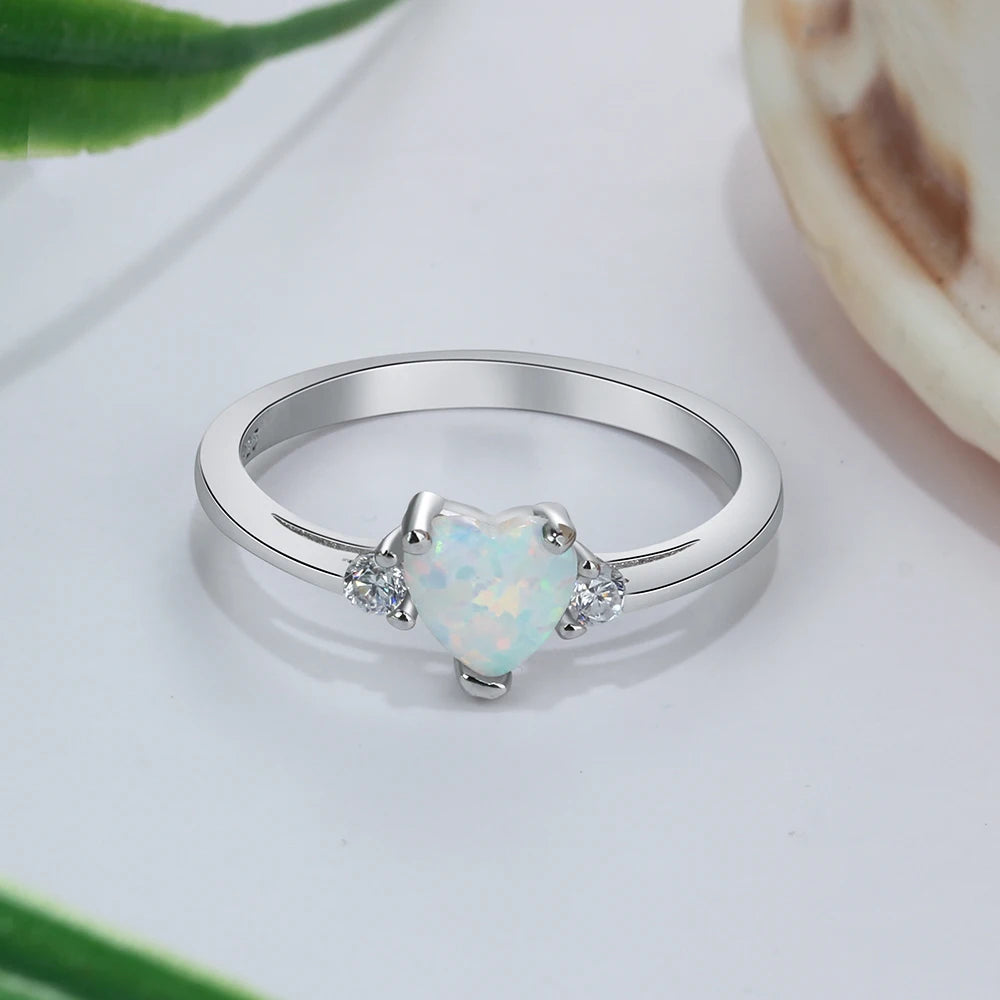 Classic Eternal Heart Rings Silver Color Blue Pink White Opal Women's Ring Engagement Finger Ring Fashion Jewelry for Women San Remo