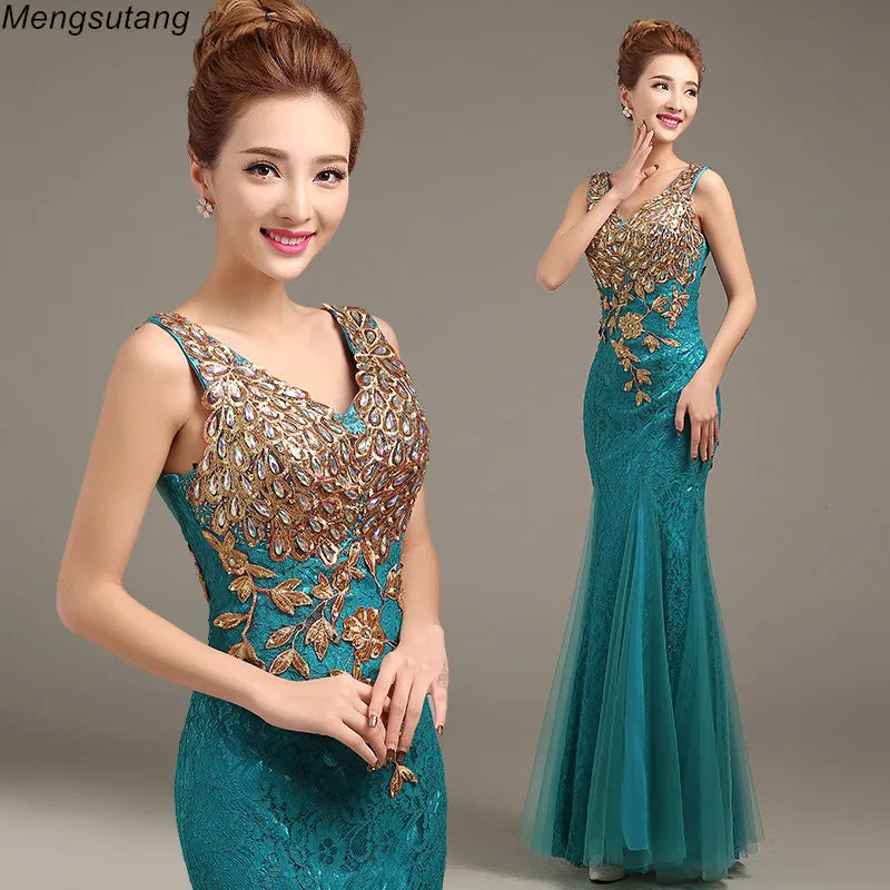 2024 V-Neck Beaded Long with Appliques gowns Evening Dresses San Remo Shops