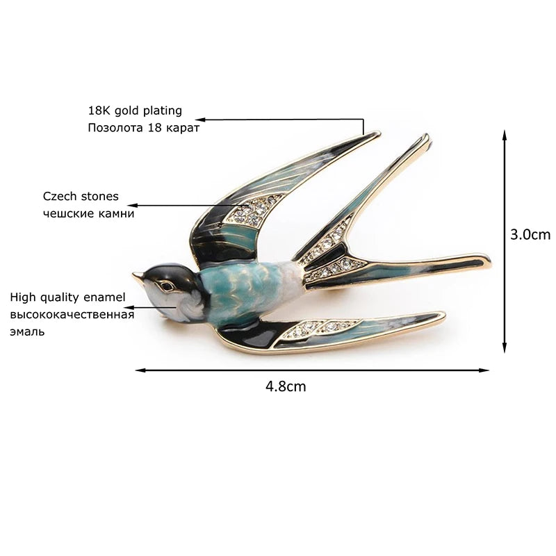 Wuli&Baby Classic Alloy Enamel Swallow Brooch Pins Metal Scarf Pins Christmas Gift Banquet Weddings Accessories San Remo Shops