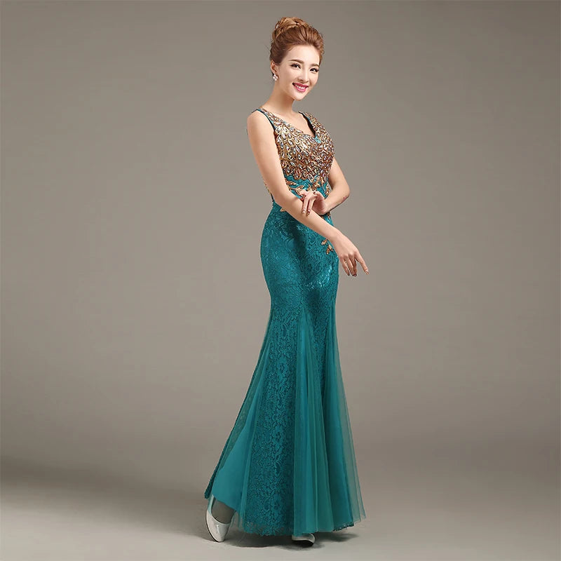 2024 V-Neck Beaded Long with Appliques gowns Evening Dresses San Remo Shops