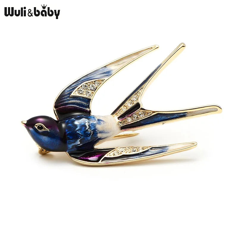 Wuli&Baby Classic Alloy Enamel Swallow Brooch Pins Metal Scarf Pins Christmas Gift Banquet Weddings Accessories San Remo Shops