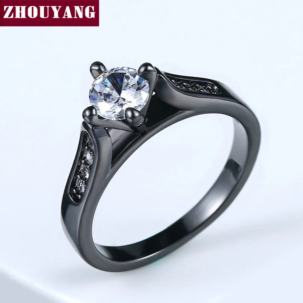 ZHOUYANG Engagement Wedding Ring For Women Classic Prong Setting CZ  Rose Gold Color Fashion Jewelry Lover's Ring R064 R065 Desers