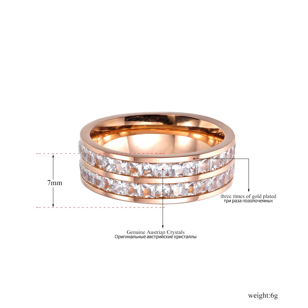 Lokaer Simple Design Pave Two Row Clear Cubic Zirconia Rose Gold Color Titanium Steel Anniversary Wedding Rings For Women R17050 San Remo