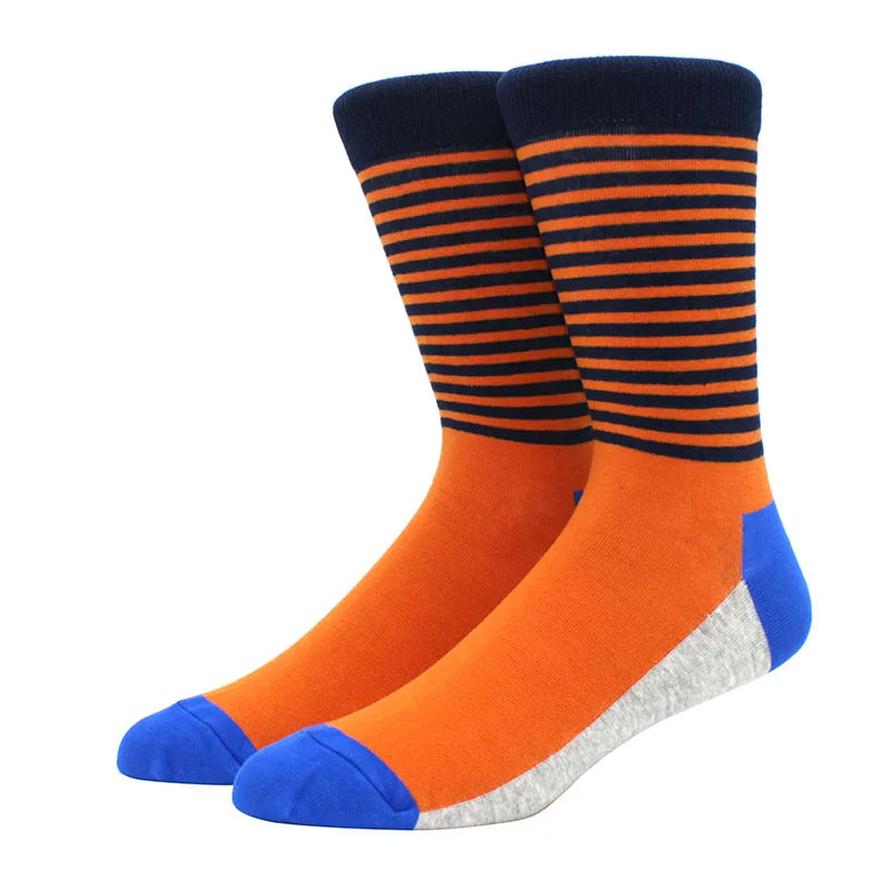 Men Socks  Colorful Cotton Geometric Lattice stripe Classic Happy Business Casual Socks Men