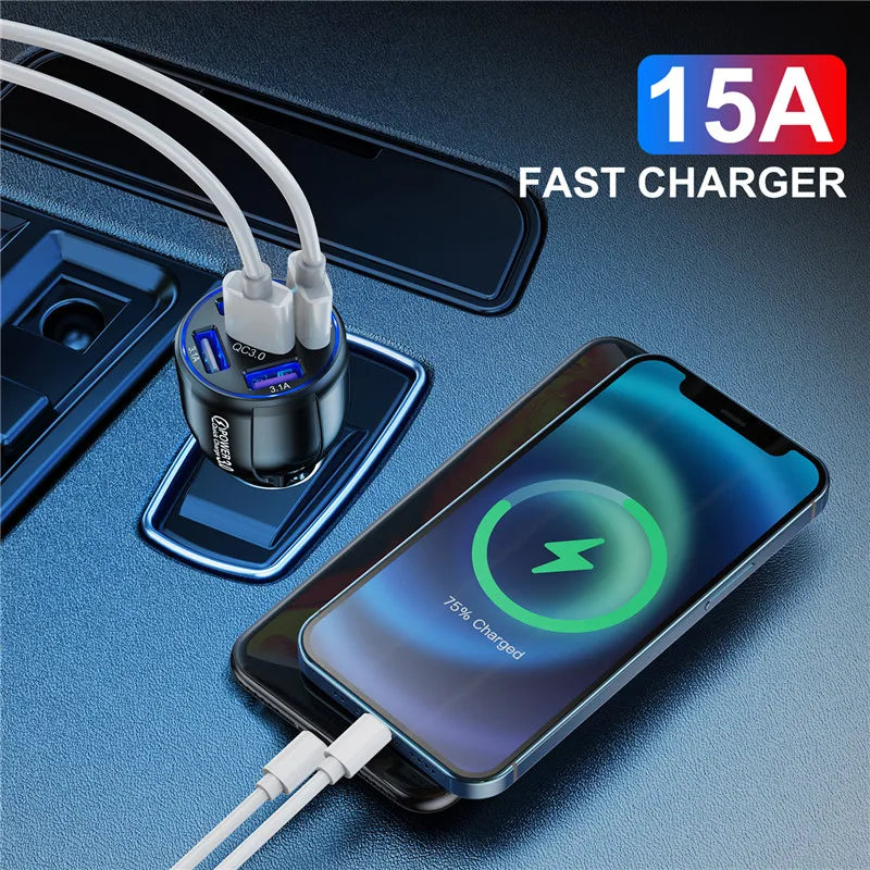 USLION 5 Port Fast Charging Car USB Charger For Xiaomi redmi note 10 pro Quick Charge 3.0 15A Charger Mobile Phone Charge in Car Desers