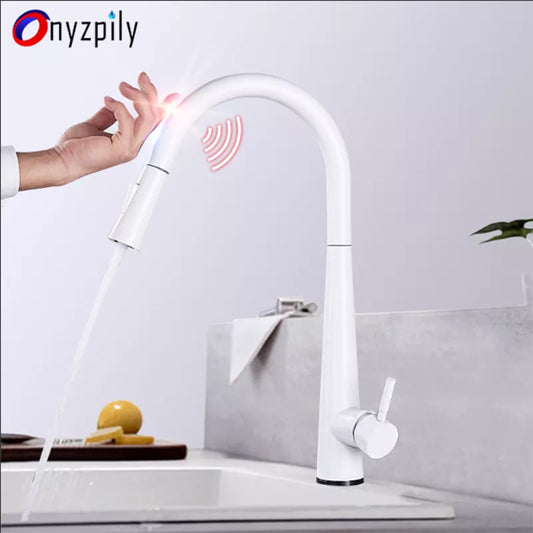 Onyzpily Sensor Kitchen Faucet White Intelligent Touch Inductive Sensitive Faucet Mixer Water Tap Single HandleDual Outlet Water San Remo