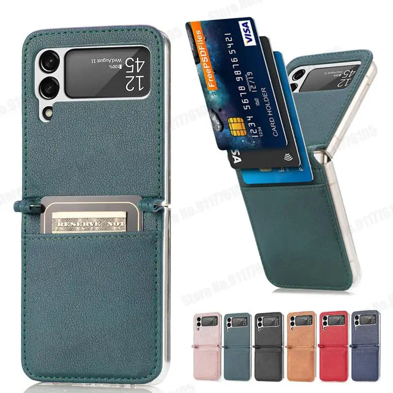 Leather Card Slot Phone Case for Samsung Z Flip 3 Hard PC Protective Cover For Galaxy Z Flip3 4 SM-F711B Ultra Slim Phone Case San Remo