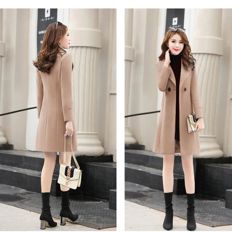 Women's Spring and Autumn Woolen Coat Female Long Large Size Thick Women Woolen Jacket Slim Lady Clothing Women's Coats San Remo