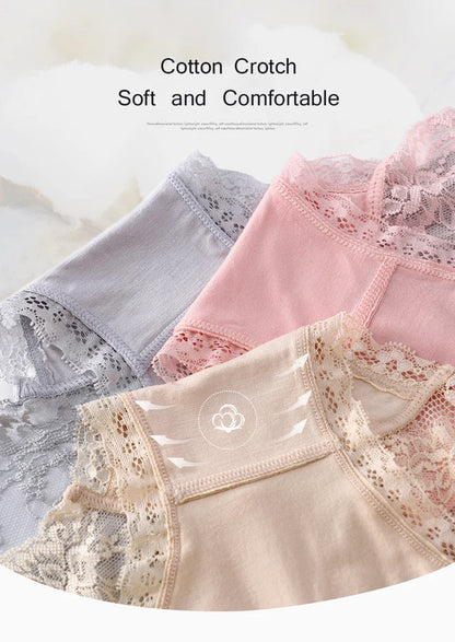 7Pcs Cotton Women's underwear lace transparent panties comfortable antibacterial plus size