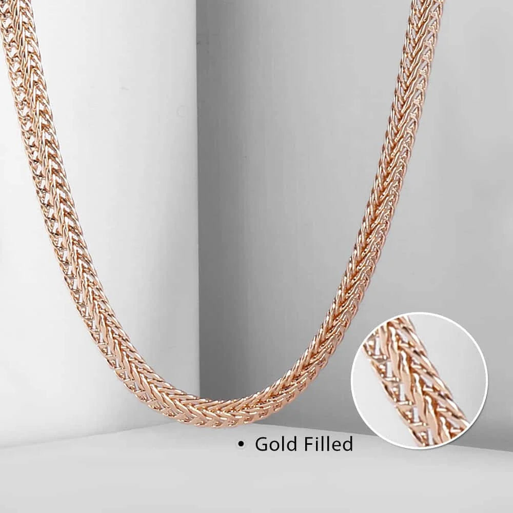 5mm 585 Rose Gold Color Braided Foxtail Link Necklace for Womens Girls Chain Fashion Jewelry 20inch 24inch CN01 Desers