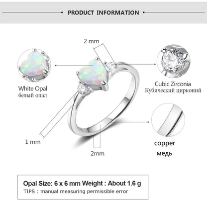 Classic Eternal Heart Rings Silver Color Blue Pink White Opal Women's Ring Engagement Finger Ring Fashion Jewelry for Women San Remo
