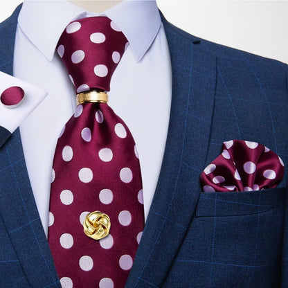 Striped  Necktie Handkerchief Cuffinks Ring Set