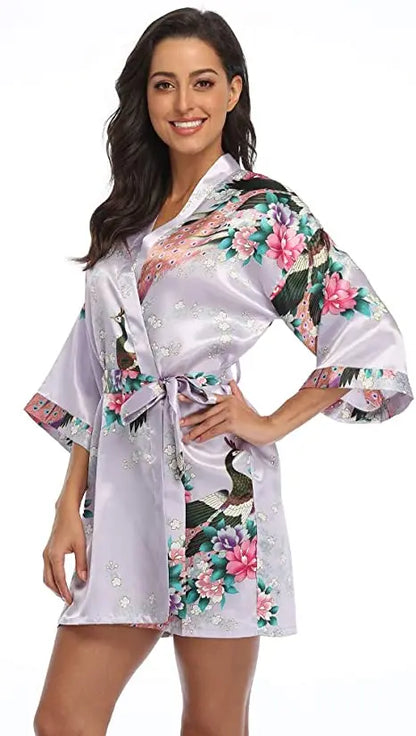Fashion Satin Robe Female Bathrobe Sexy peignoir femme Silk Kimono Bride Dressing gown sleepwear Night Grow For Women