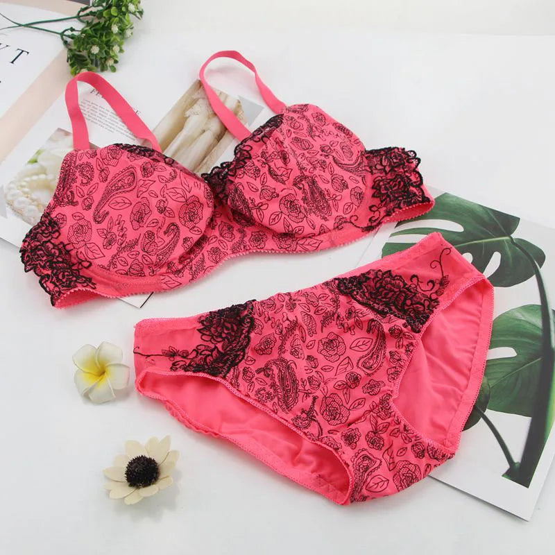 Sexy Lace Lingerie Print Bow Decorative Push Up Bras Sets DE Cup High Quality Cotton Back Closure Strappy Underwear San Remo