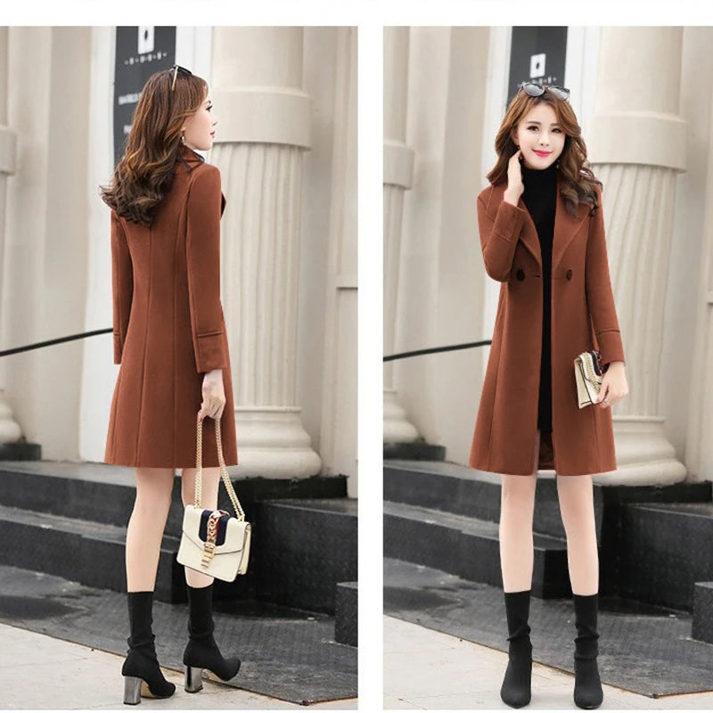 Women's Spring and Autumn Woolen Coat Female Long Large Size Thick Women Woolen Jacket Slim Lady Clothing Women's Coats San Remo