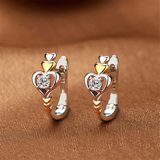 Elegant Love Heart Wedding Earrings Charm Female White Round Crystal Earrings Vintage Gold Color Small Hoop Earrings For Women San Remo