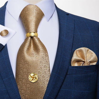 Striped  Necktie Handkerchief Cuffinks Ring Set