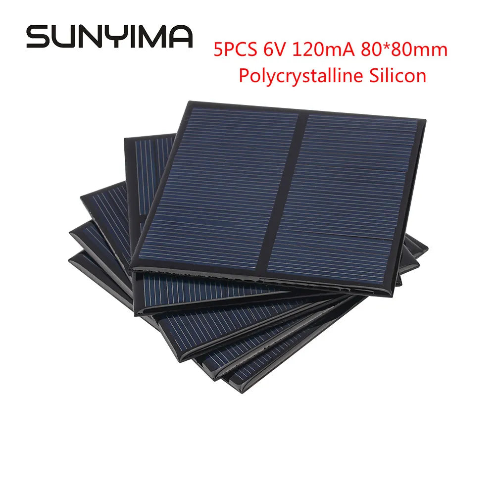 SUNYIMA 5PCS 6V 150mA 80*80mm Solar Panels Polycrystalline Silicon Solar Panel DIY Battery Power Charge Module Mini Solar San Remo