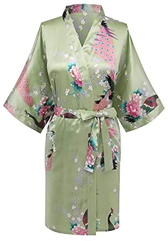 Satin Silk Wedding Bridemaid Robe Print Bathrobe Short Long Night Gown Robe