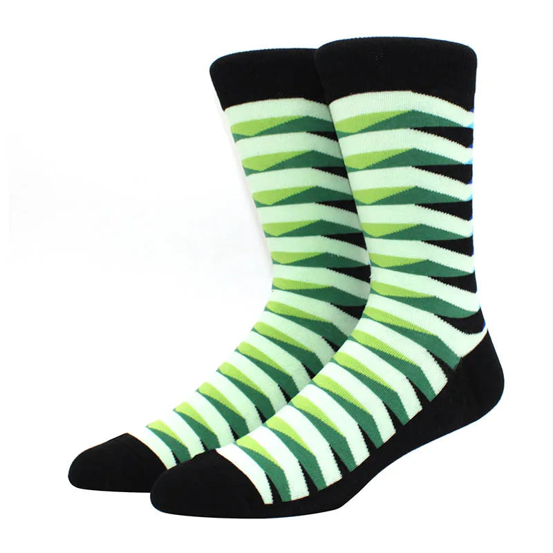 Men Socks  Colorful Cotton Geometric Lattice stripe Classic Happy Business Casual Socks Men