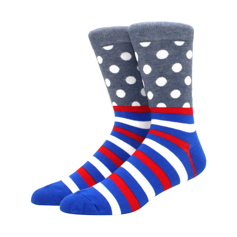 Men Socks  Colorful Cotton Geometric Lattice stripe Classic Happy Business Casual Socks Men