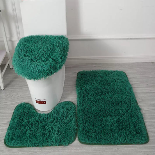 3pcs/set Solid Color Bathroom Mat Set Fluffy Hairs Bath Carpets Modern Toilet Lid Cover Rugs Kit Rectangle 50*80 50*40 45*50cm San Remo Shops