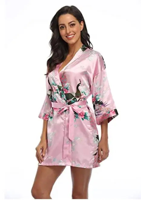 Fashion Satin Robe Female Bathrobe Sexy peignoir femme Silk Kimono Bride Dressing gown sleepwear Night Grow For Women
