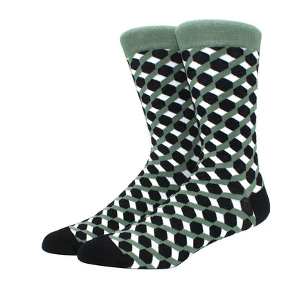 Men Socks  Colorful Cotton Geometric Lattice stripe