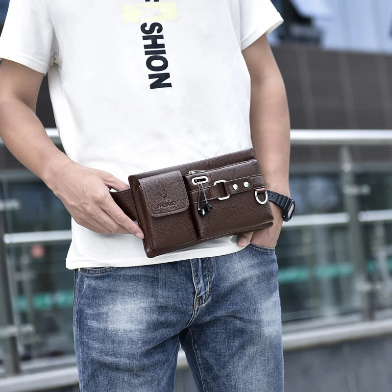 Men's Waist Packs Fanny Bags Solid Color Multipurpose PU Leather Chest Bag Fashion Black/Brown Crossbody Bag San Remo